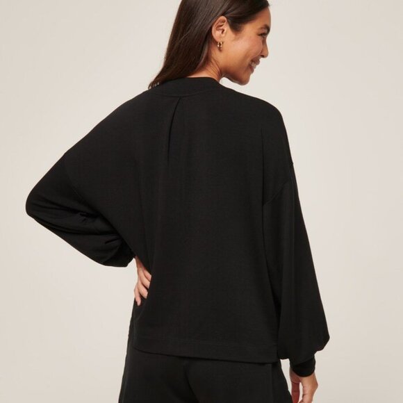 NWT Travis Mathew Cloud Terry V-Neck Top Pullover Balloon Sleeve Tencel Black - Picture 5 of 13